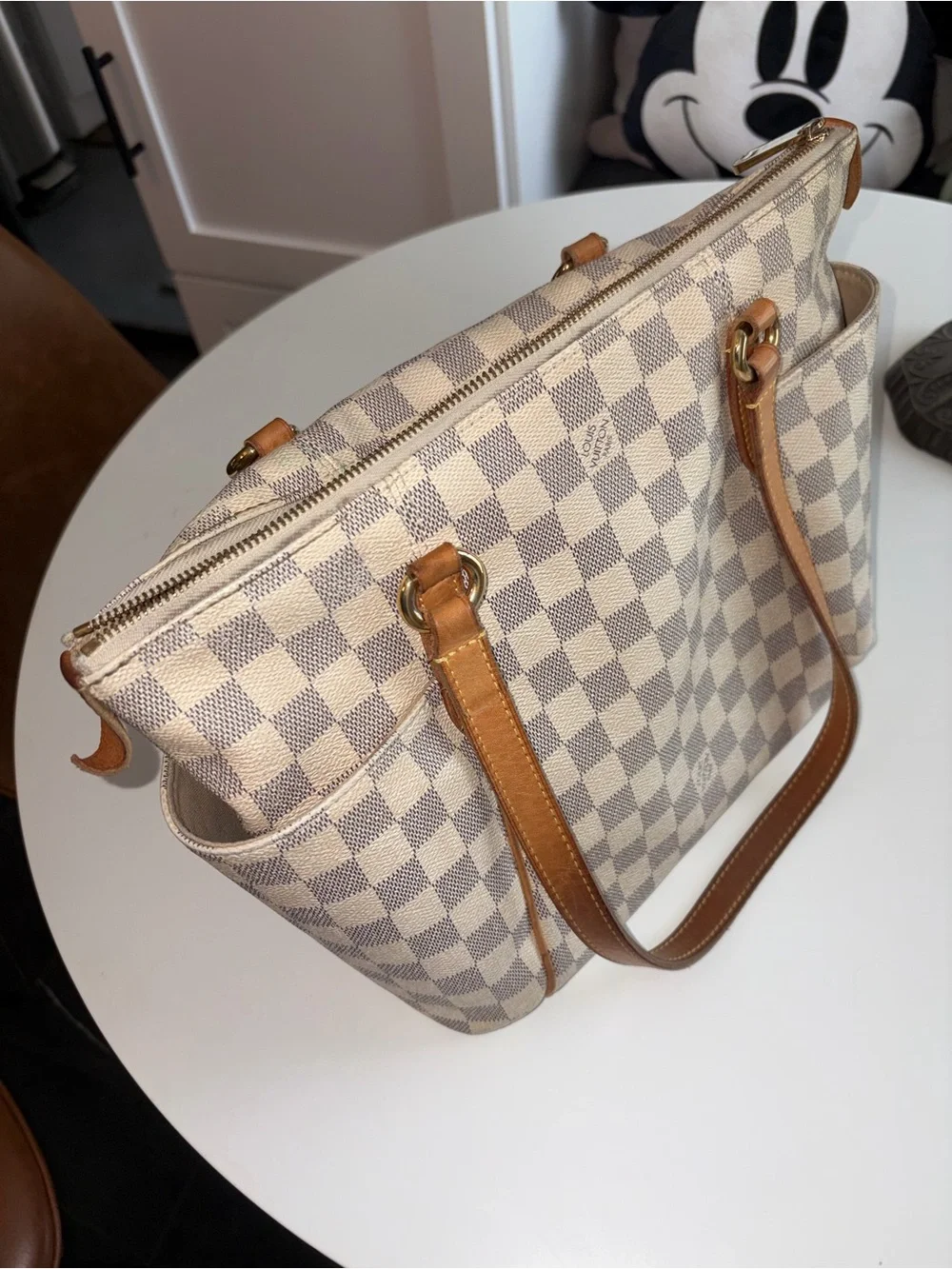 Louis Vuitton Damier Azur Canvas Shoulder Bag in Beige and Brown